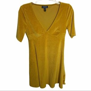ModCloth Size Small Yellow Gold Corduroy Mini Dress V-neck Short sleeves